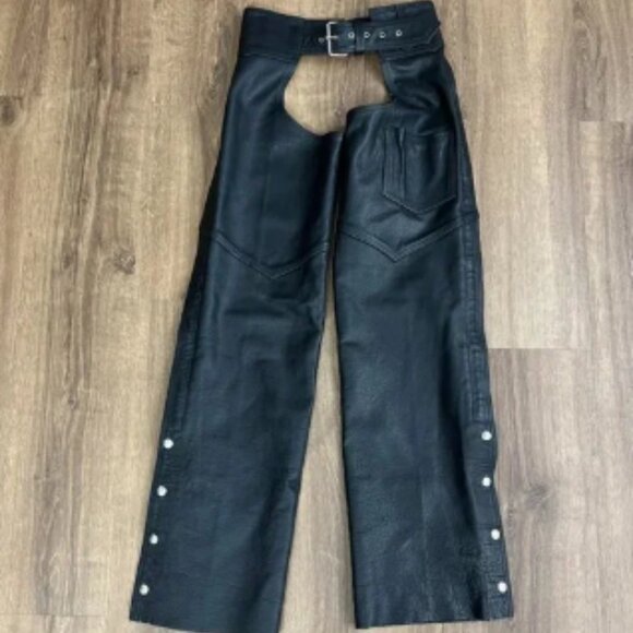 Vintage Hudson Leather Wide Leg Chaps Motorcycle Y2K - Picture 1 of 8